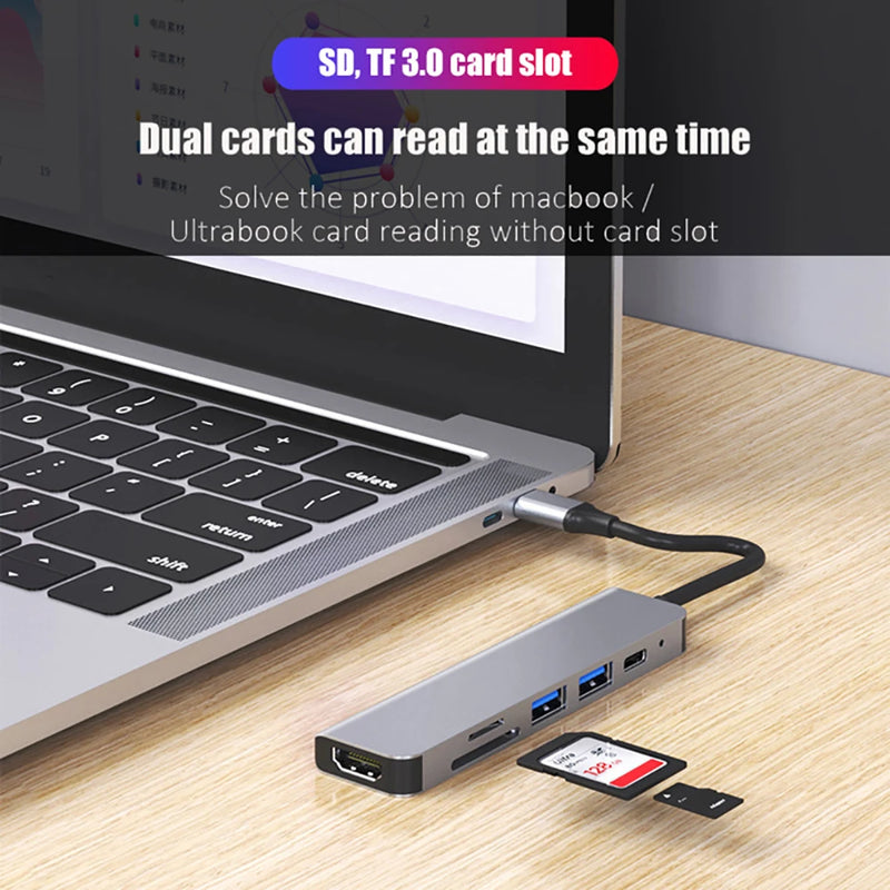 Adaptador USB para Macbook Air Pro USB3.0 HUB TF SD Multi Conversor